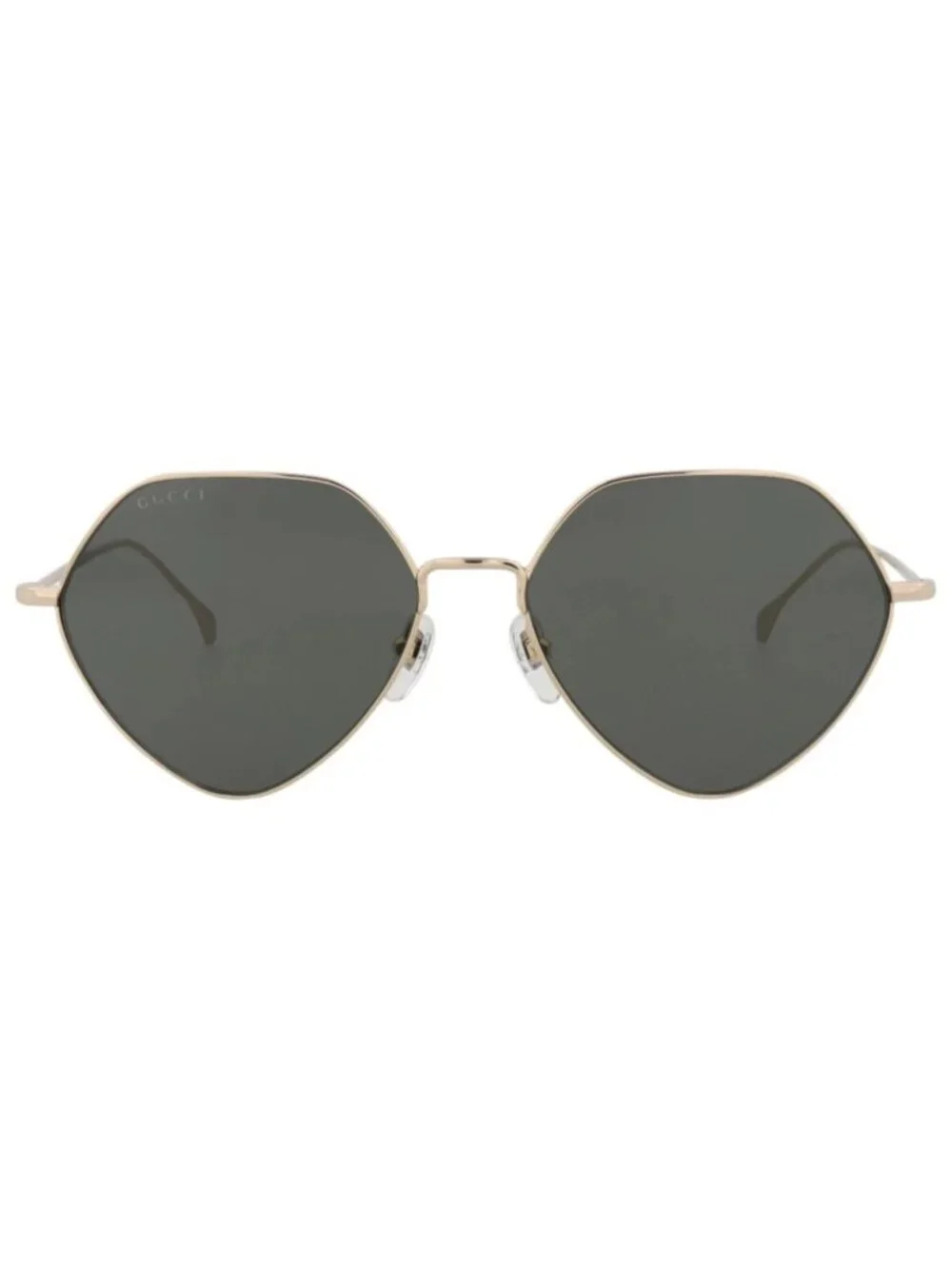 New Gucci Women's Sunglasses Square Rectangle Metal Frame Gold Gold Grey